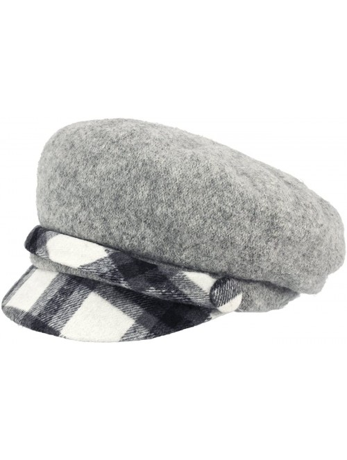 Newsboy Caps Women's Wool Blend Newsboy Hat - Belt Accent Plaid Visor - Gray - CB128J6YHLV $29.93