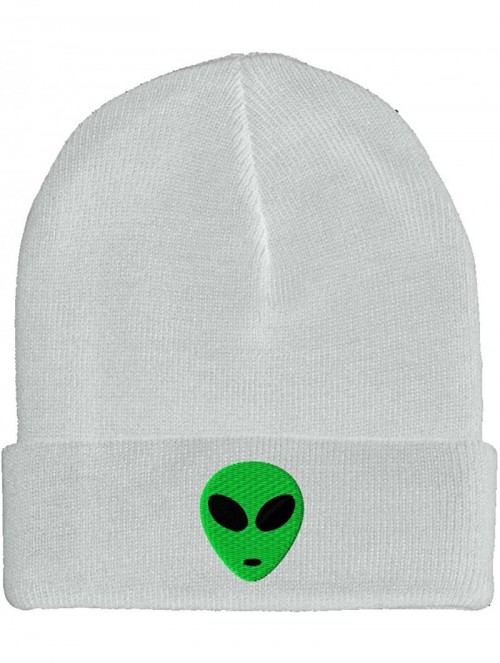 Skullies & Beanies Green Alien Head Embroidered Pom Pom Beanie- 12 inch - White - CQ12ICYW7CV $25.02