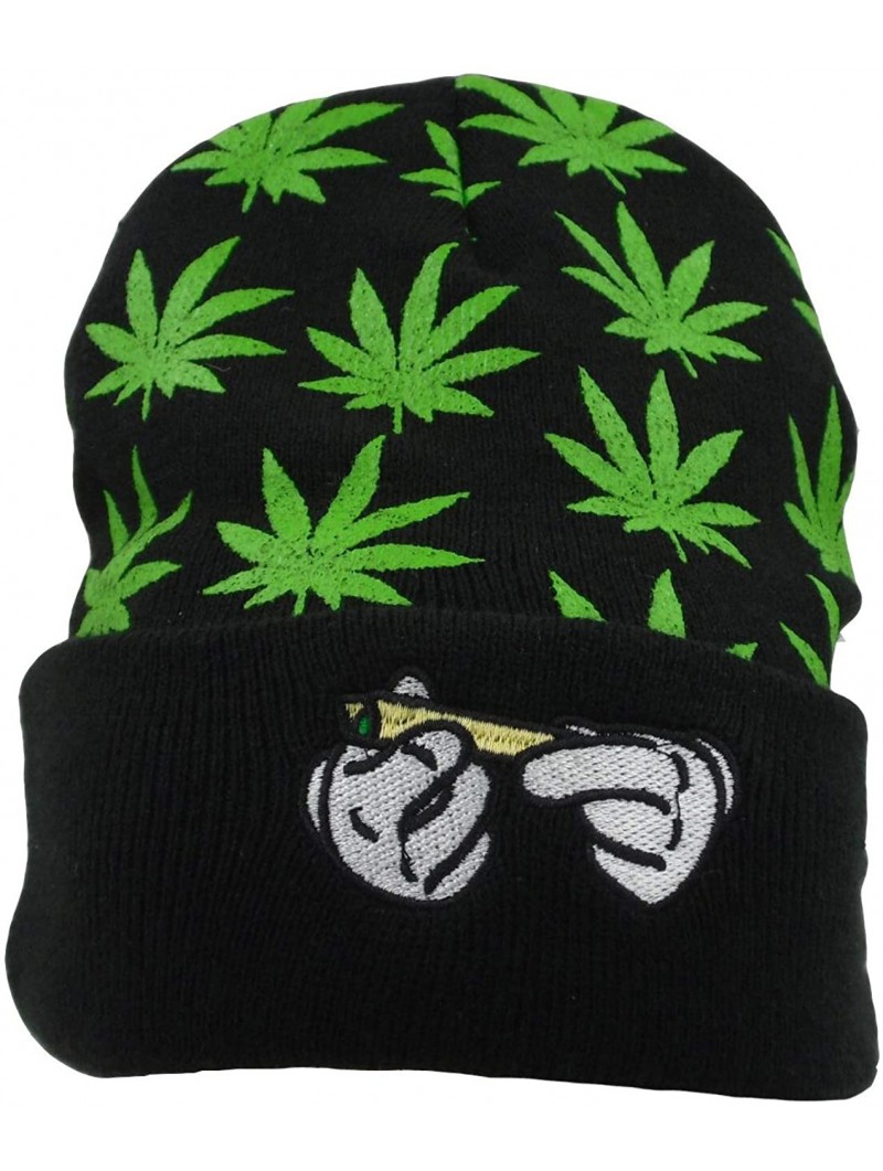 Skullies & Beanies Weed Marijuana Acrylic Beanie Hat Leaf Pot Cuffed Knit Winter Weed Beanie Hat Mens Women - Green - CV18HGL...