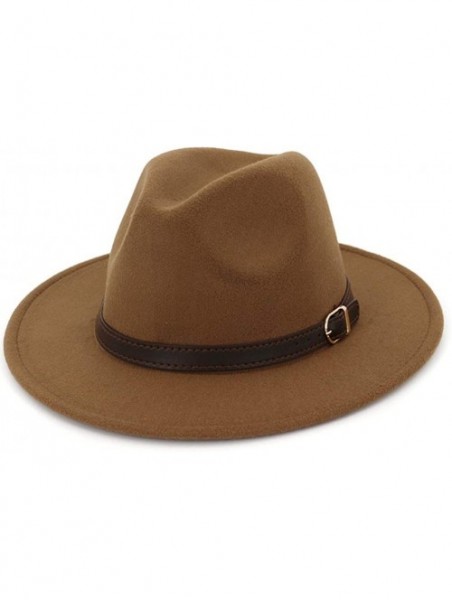 Fedoras Men & Women Fedora Hat - Belt Buckle Wide Brim Panama Hat - Khaki - C218T63RR3Z $20.41