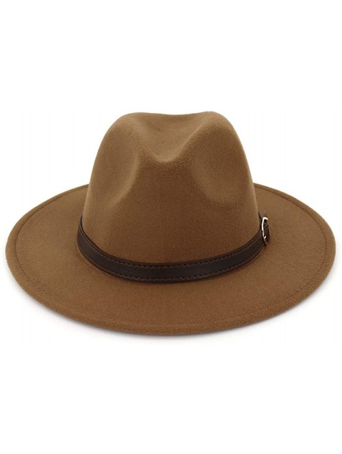 Fedoras Men & Women Fedora Hat - Belt Buckle Wide Brim Panama Hat - Khaki - C218T63RR3Z $20.41