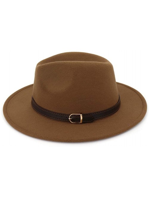 Fedoras Men & Women Fedora Hat - Belt Buckle Wide Brim Panama Hat - Khaki - C218T63RR3Z $20.41