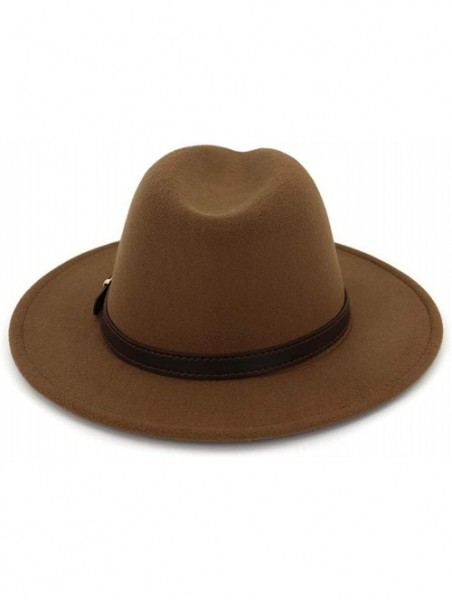 Fedoras Men & Women Fedora Hat - Belt Buckle Wide Brim Panama Hat - Khaki - C218T63RR3Z $20.41