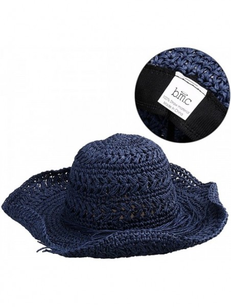 Sun Hats BMC 2pc Womens Roll Up Foldable Wide Brim Wavy Edge Straw Material Sun Hat - Set 3 - Beachy Clean - C217XWG286O $13.58