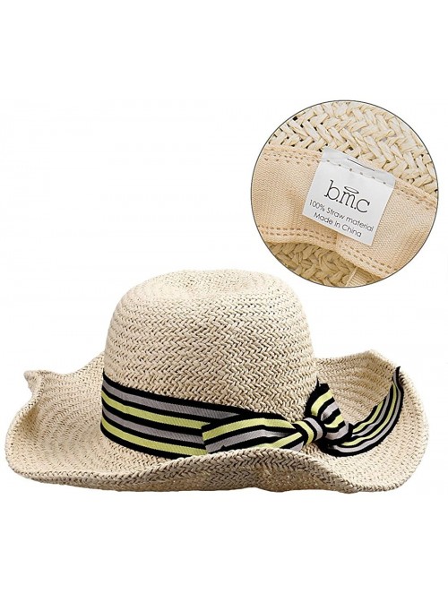 Sun Hats BMC 2pc Womens Roll Up Foldable Wide Brim Wavy Edge Straw Material Sun Hat - Set 3 - Beachy Clean - C217XWG286O $13.58