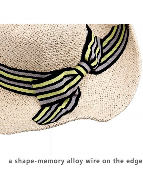 Sun Hats BMC 2pc Womens Roll Up Foldable Wide Brim Wavy Edge Straw Material Sun Hat - Set 3 - Beachy Clean - C217XWG286O $13.58