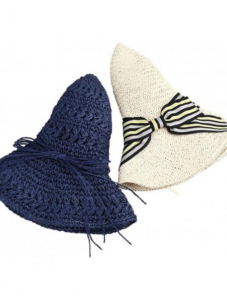 Sun Hats BMC 2pc Womens Roll Up Foldable Wide Brim Wavy Edge Straw Material Sun Hat - Set 3 - Beachy Clean - C217XWG286O $13.58