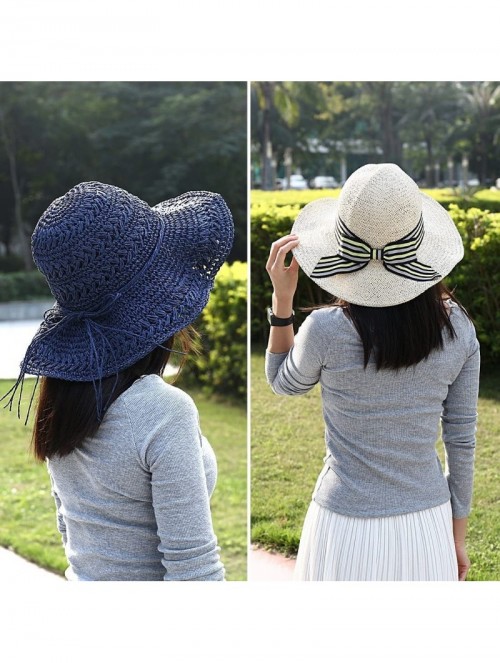 Sun Hats BMC 2pc Womens Roll Up Foldable Wide Brim Wavy Edge Straw Material Sun Hat - Set 3 - Beachy Clean - C217XWG286O $13.58