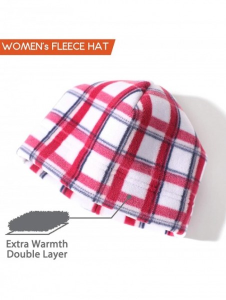 Skullies & Beanies Women Winter Fleece Beanie Gloves Scarf Set - Plaid - C718A2SUG6Q $12.71