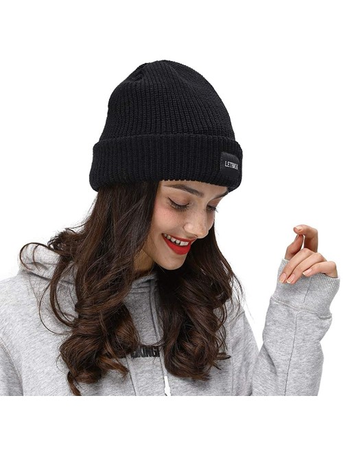 Skullies & Beanies Fleece Lined Beanie Hat Mens Winter Solid Color Warm Knit Ski Skull Cap - Black (Model-u03) - CI18HSW7I52 ...