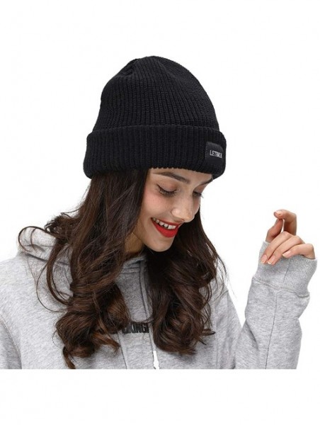 Skullies & Beanies Fleece Lined Beanie Hat Mens Winter Solid Color Warm Knit Ski Skull Cap - Black (Model-u03) - CI18HSW7I52 ...