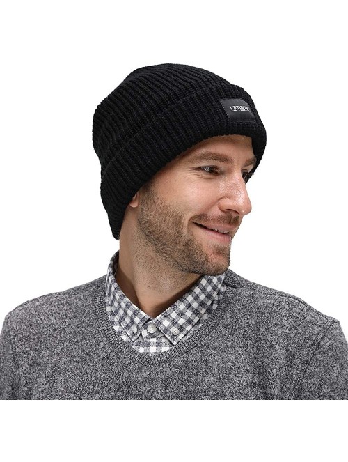 Skullies & Beanies Fleece Lined Beanie Hat Mens Winter Solid Color Warm Knit Ski Skull Cap - Black (Model-u03) - CI18HSW7I52 ...