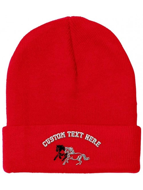 Skullies & Beanies Custom Beanie for Men & Women Animal Running Horses Embroidery Skull Cap Hat - Red - CK18ZS30HXA $24.75