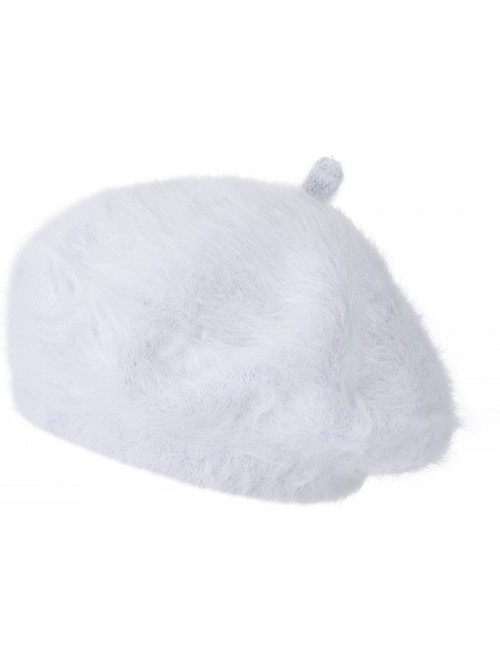 Berets Solid Color Angora French Beret Furry Artist Flat Winter Hat - Light Grey With Tab - CZ188YEHTC4 $34.25