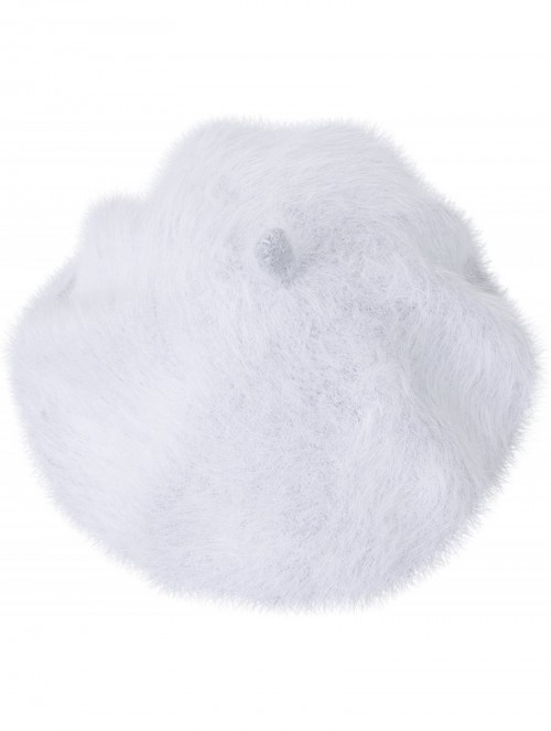 Berets Solid Color Angora French Beret Furry Artist Flat Winter Hat - Light Grey With Tab - CZ188YEHTC4 $34.25