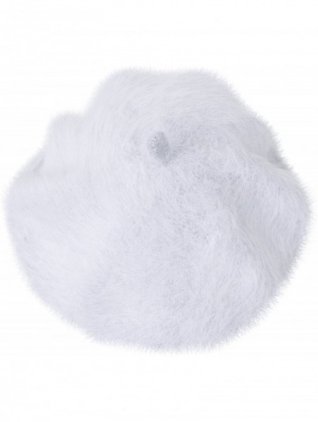 Berets Solid Color Angora French Beret Furry Artist Flat Winter Hat - Light Grey With Tab - CZ188YEHTC4 $34.25