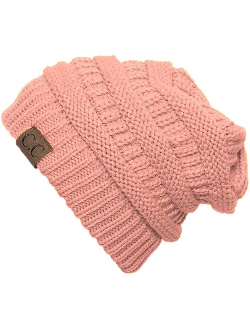 Skullies & Beanies Knit Soft Stretch Beanie Cap - Peach - C512NUWRLXE $11.34