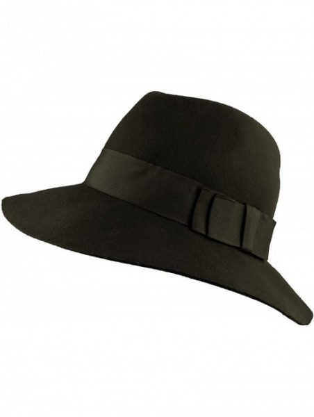 Fedoras Men's Women's Unisex 100% Wool Large Brim Fedora with Ribbon Trim - Dark Olive - CO11LLYZ4K7 $19.56