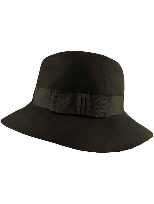 Fedoras Men's Women's Unisex 100% Wool Large Brim Fedora with Ribbon Trim - Dark Olive - CO11LLYZ4K7 $19.56