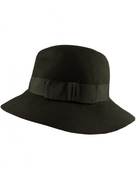 Fedoras Men's Women's Unisex 100% Wool Large Brim Fedora with Ribbon Trim - Dark Olive - CO11LLYZ4K7 $19.56