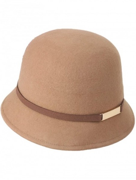 Bucket Hats 100% Wool Vintage Felt Cloche Bucket Bowler Hat Winter Women Church Hats - Dome Light Brown28 - CK18LK0IGZA $24.85