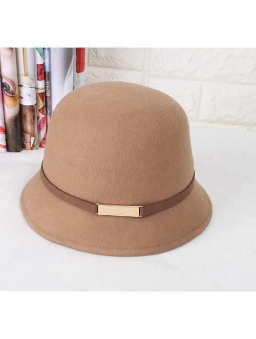 Bucket Hats 100% Wool Vintage Felt Cloche Bucket Bowler Hat Winter Women Church Hats - Dome Light Brown28 - CK18LK0IGZA $24.85