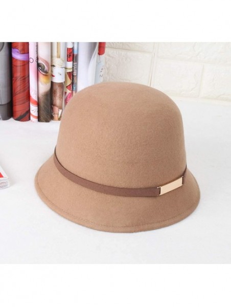 Bucket Hats 100% Wool Vintage Felt Cloche Bucket Bowler Hat Winter Women Church Hats - Dome Light Brown28 - CK18LK0IGZA $24.85