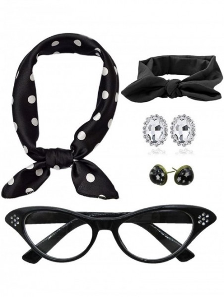 Headbands 50's Costume Accessories Set Dot Scarf Cat Eye Glasses with Headband - Black - CV18H47S472 $13.03