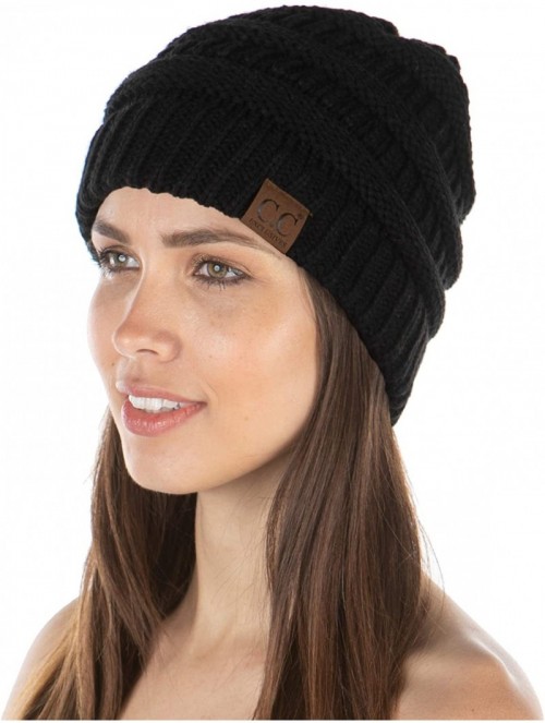 Skullies & Beanies Exclusives Womens Beanie Solid Ribbed Knit Hat Warm Soft Skull Cap - Black - C718Y68IHN7 $19.28