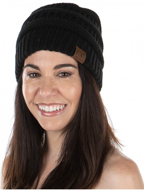 Skullies & Beanies Exclusives Womens Beanie Solid Ribbed Knit Hat Warm Soft Skull Cap - Black - C718Y68IHN7 $19.28