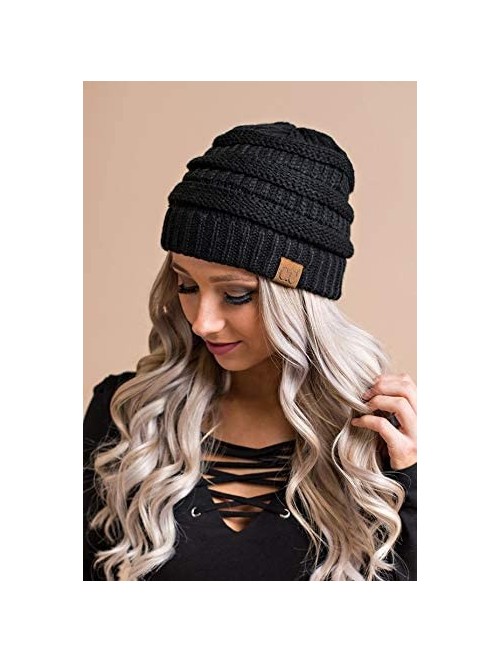 Skullies & Beanies Exclusives Womens Beanie Solid Ribbed Knit Hat Warm Soft Skull Cap - Black - C718Y68IHN7 $19.28