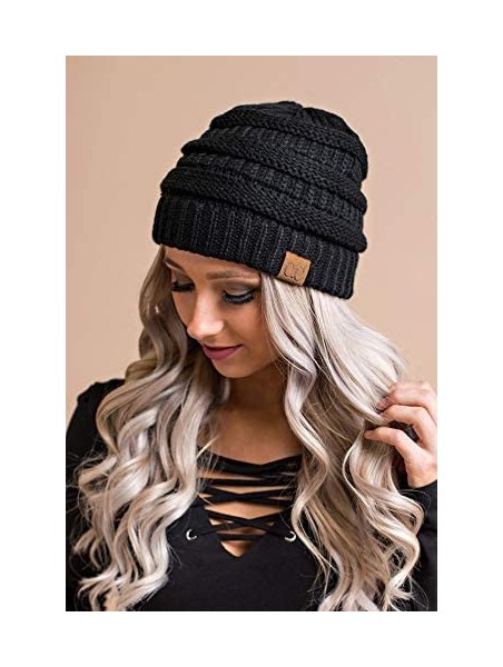 Skullies & Beanies Exclusives Womens Beanie Solid Ribbed Knit Hat Warm Soft Skull Cap - Black - C718Y68IHN7 $19.28