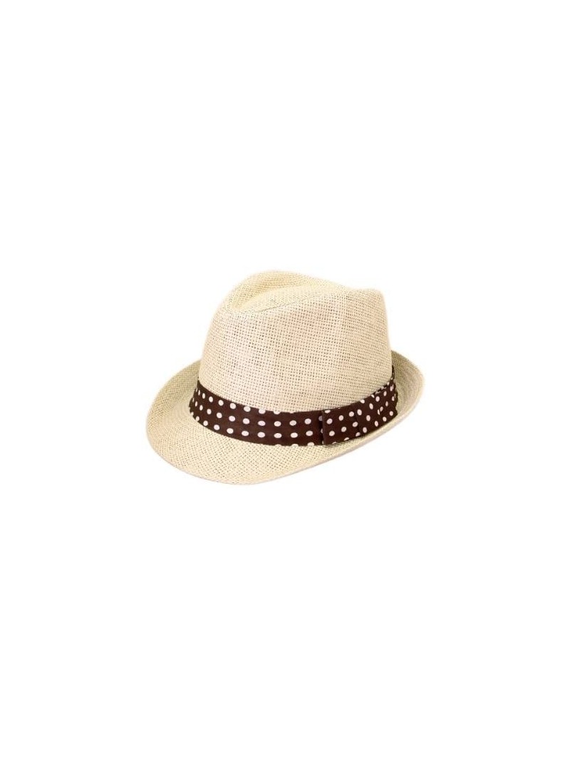 Fedoras Women's Polka Dot Band Natural Fedora Straw Hat Band Avail - Brown - CA11FZ8VTGD $12.91