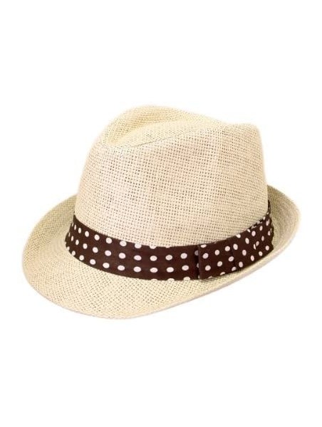 Fedoras Women's Polka Dot Band Natural Fedora Straw Hat Band Avail - Brown - CA11FZ8VTGD $12.91