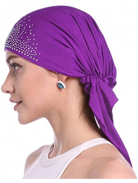 Skullies & Beanies Crystal Stretchy Bandana Headscarf Alopecia - Purple - CG198DNO3CH $13.29