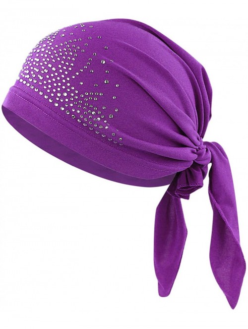 Skullies & Beanies Crystal Stretchy Bandana Headscarf Alopecia - Purple - CG198DNO3CH $13.29