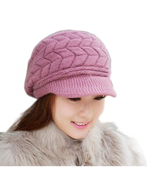 Skullies & Beanies Womens Winter Warm Knitted Hats Slouchy Wool Beanie Hat Cap with Visor - Purple - CK18ND7KSKE $8.92