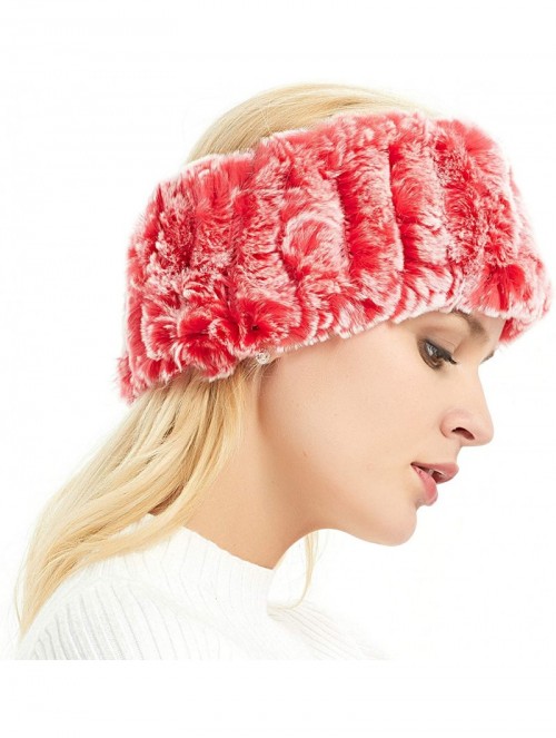 Cold Weather Headbands Real Rabbit Fur headband- Cold Weather Ear warmer Hat Ski hairband muff - Pink & White - CR18II42UEZ $...