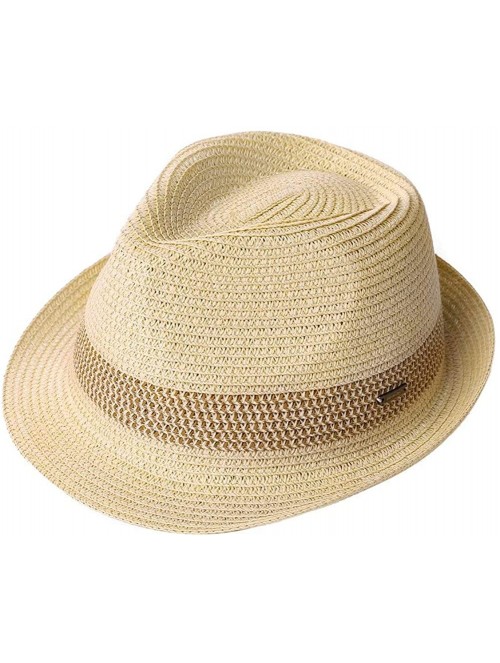 Fedoras Packable Straw Fedora Panama Sun Summer Beach Hat Cuban Trilby Men Women 55-61cm - 16010-beige - CP18D26O3RS $25.67