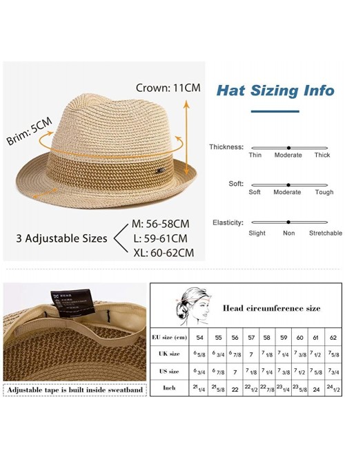 Fedoras Packable Straw Fedora Panama Sun Summer Beach Hat Cuban Trilby Men Women 55-61cm - 16010-beige - CP18D26O3RS $25.67