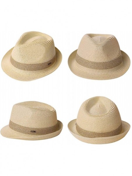 Fedoras Packable Straw Fedora Panama Sun Summer Beach Hat Cuban Trilby Men Women 55-61cm - 16010-beige - CP18D26O3RS $25.67