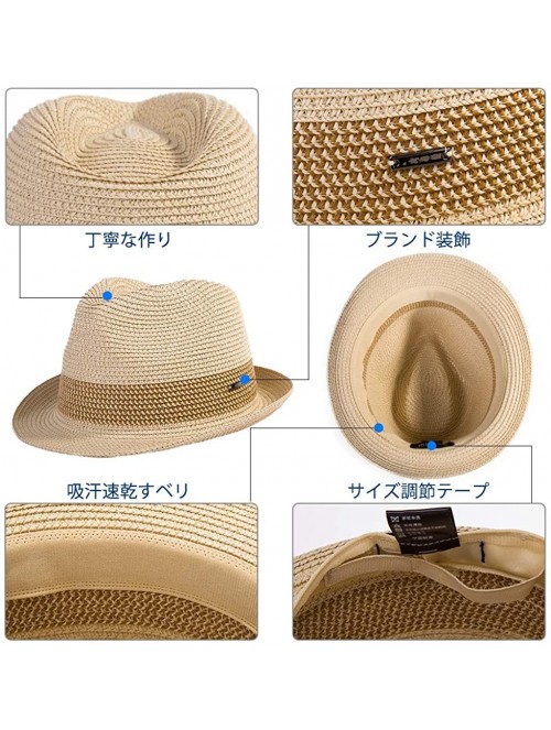 Fedoras Packable Straw Fedora Panama Sun Summer Beach Hat Cuban Trilby Men Women 55-61cm - 16010-beige - CP18D26O3RS $25.67