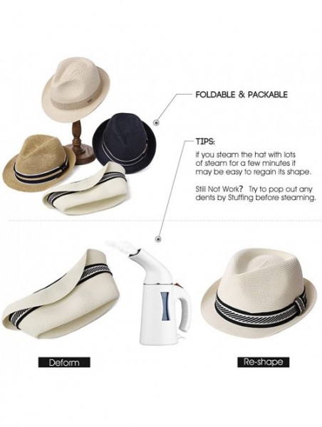 Fedoras Packable Straw Fedora Panama Sun Summer Beach Hat Cuban Trilby Men Women 55-61cm - 16010-beige - CP18D26O3RS $25.67