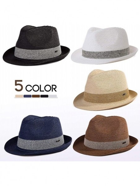 Fedoras Packable Straw Fedora Panama Sun Summer Beach Hat Cuban Trilby Men Women 55-61cm - 16010-beige - CP18D26O3RS $25.67