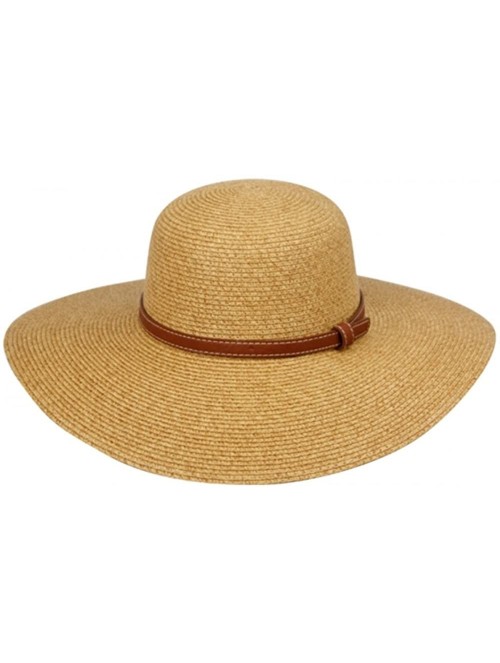 Sun Hats Women's Braid Straw Wide Brim Fedora Hat UPF 50+ w/Adjustable Drawstring - Brown Band/Light Brown - CV18CZXHMMZ $19.65