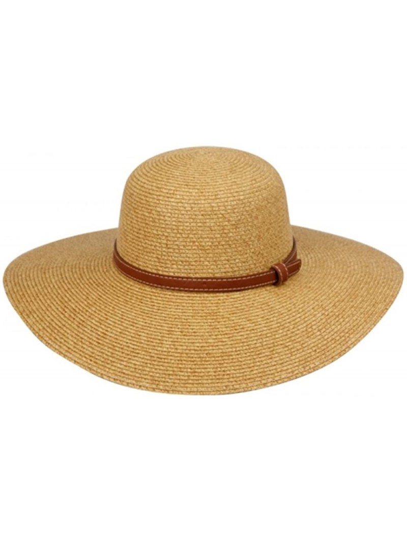 Sun Hats Women's Braid Straw Wide Brim Fedora Hat UPF 50+ w/Adjustable Drawstring - Brown Band/Light Brown - CV18CZXHMMZ $19.65