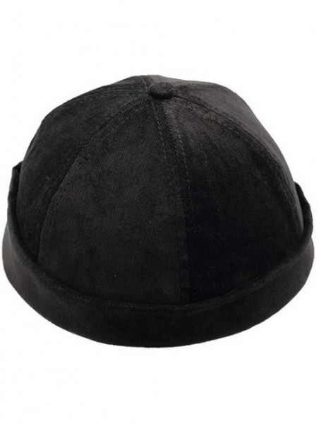 Skullies & Beanies Rolled Cuff Work Beanie Watch Cap Corduroy Docker Leon Brimless Hat Harbour Hat - Black - C418N0L373K $17.57