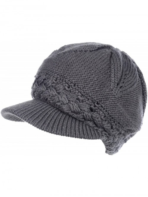 Skullies & Beanies Winter Fashion Knit Cap Hat for Women- Peaked Visor Beanie- Warm Fleece Lined-Many Styles - Charcoal Leaf ...