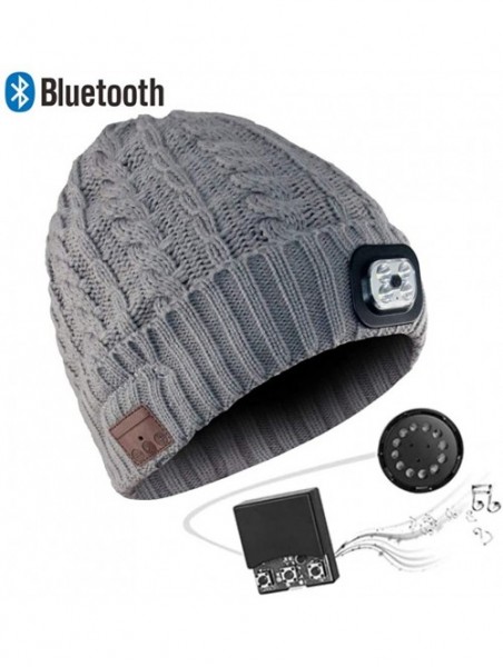 Skullies & Beanies Men's Bluetooth Beanie Hat Winter LED Music Hat Built-in Stereo Speaker & Mic - B+grey - C41938L45AN $17.72