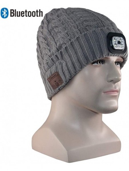 Skullies & Beanies Men's Bluetooth Beanie Hat Winter LED Music Hat Built-in Stereo Speaker & Mic - B+grey - C41938L45AN $17.72